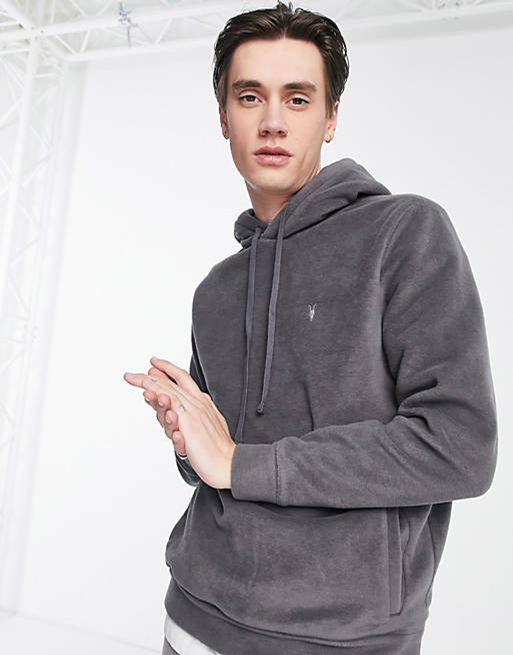 AllSaints Torin Overhead Polar Fleece Hoodie - Monument Grey