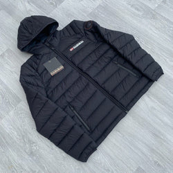 Napapijri Aka Baffle Zip Hooded Puffer Jacket Coat - Black