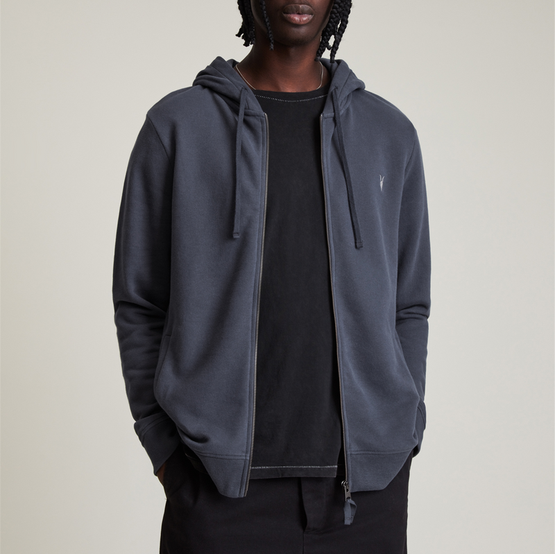 AllSaints Raven Full Zip Fleece Hoodie - Deep Space Blue