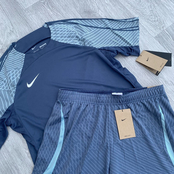 Nike Strike Dri Fit Tracksuit T-Shirt Top Shorts Full Set - Diff Blue