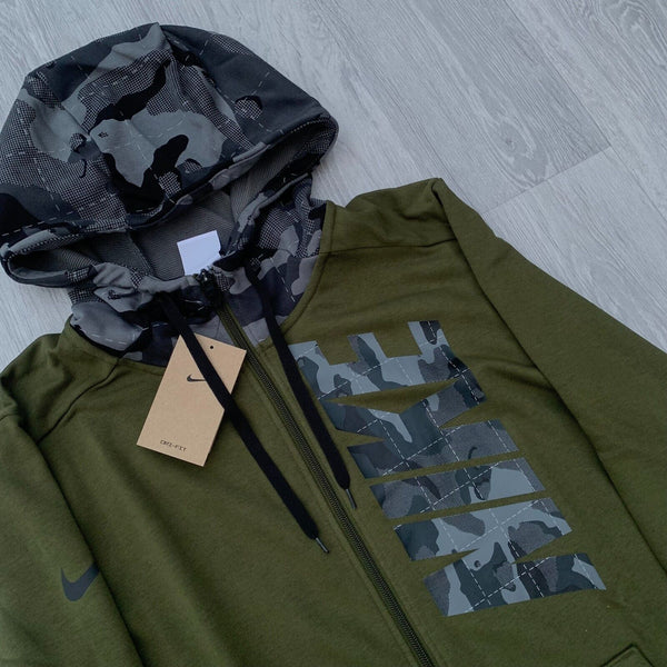 Nike Dri Fit Full Zip Camo Training Hoodie - Khaki/Grey Camo [DD1733-326]