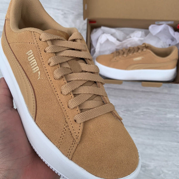 PUMA Suede Lily Platform Womens Trainers Sneakers - Tan/White [387739 04]