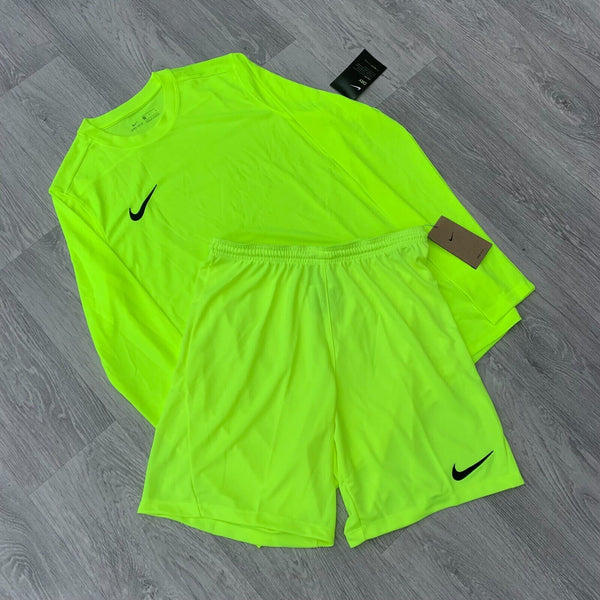 Nike Dri Fit Academy Long Sleeve T-Shirt Top and Shorts Set - Volt/Black