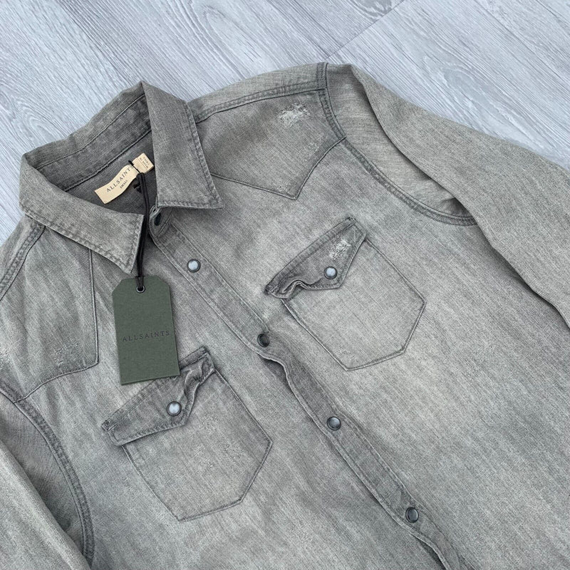 AllSaints Rewa Long Sleeve Denim Overshirt Shirt Jacket - Grey