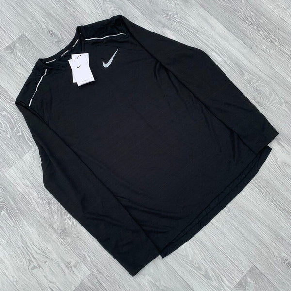 Nike Long Sleeve Miler Reflective Running Training Top - Black [CU0318-010]