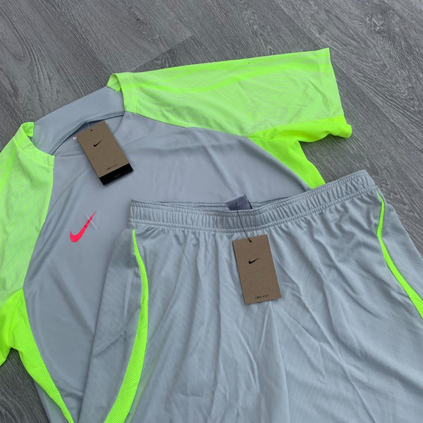 Nike Strike Dri Fit Tracksuit T-Shirt Top Shorts Full Set - Grey/Volt