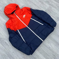 Nike Storm Fit Zip Hooded Puffer Jacket Coat - Navy/Red