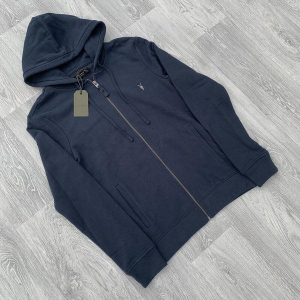 AllSaints Raven Full Zip Fleece Hoodie - Deep Space Blue