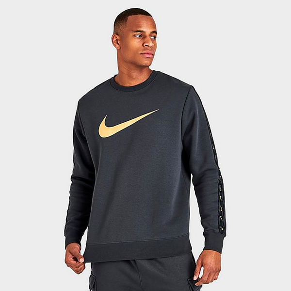 Nike Repeat Tape Swoosh Fleece Crew Sweatshirt Jumper - Smoke Grey [DX2029-070]