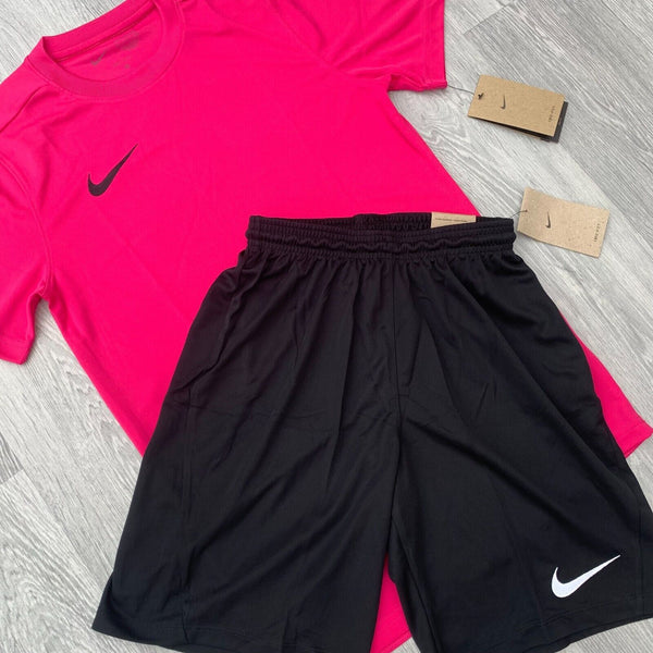 Nike Dri Fit Academy T-Shirt Top and Shorts Set - Vivid Pink/Black