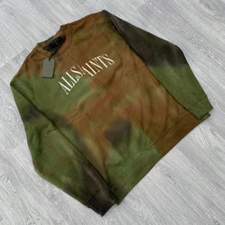 AllSaints Camo Dropout Oversized Jumper Sweatshirt - Meadow Green Camo