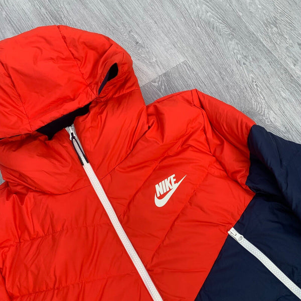 Nike Storm Fit Zip Hooded Puffer Jacket Coat - Navy/Red