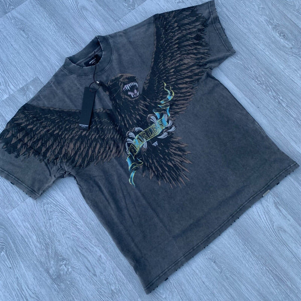 Represent Terrier Eagle Distressed Oversized T-Shirt Top - Vintage Grey