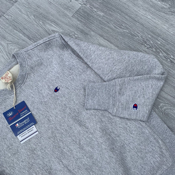 Champion C Logo Reverse Weave Fleece Crew Sweatshirt Heavyweight Vintage - Grey