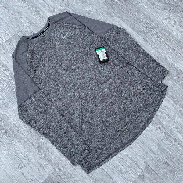 Nike Long Sleeve Miler Reflective Running Training Top Shirt - Grey [AH8977-021]