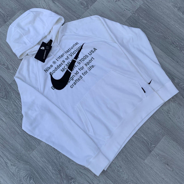 Nike Swoosh Print Victory Hoodie Sweatshirt - White/Black [DB4965-100]