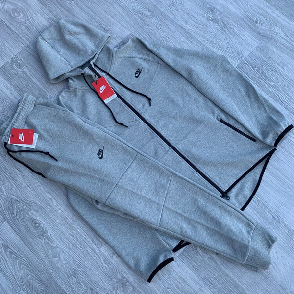 Nike Tech Fleece OG Full Tracksuit Hoodie Slim Joggers Sweatpants Set - Grey