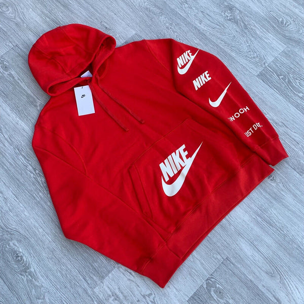 Nike Swoosh Standard Issue Cargo Tracksuit Hoodie Joggers Sweatpant Set - Red