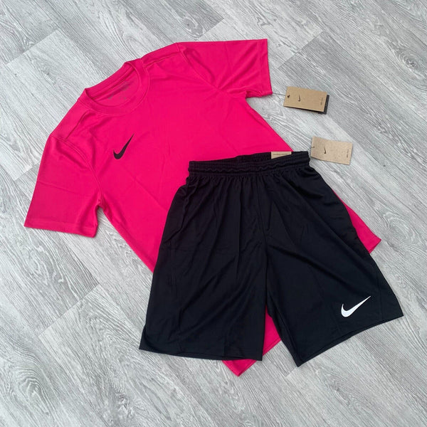 Nike Dri Fit Academy T-Shirt Top and Shorts Set - Vivid Pink/Black