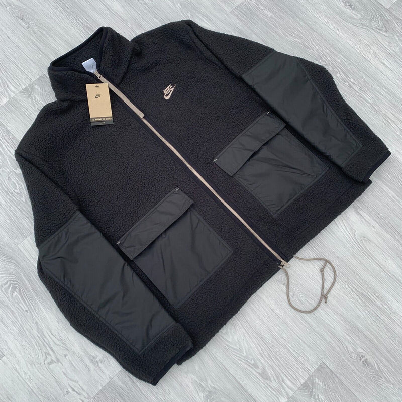 Nike Essentials Sherpa Fleece Zip Cargo Jacket - Black [DV8182-010]