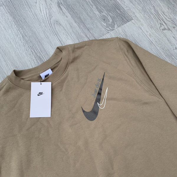 Nike Just Do It Fleece Crew Sweatshirt Jumper - Beige [DR9272-247]