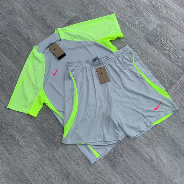 Nike Strike Dri Fit Tracksuit T-Shirt Top Shorts Full Set - Grey/Volt