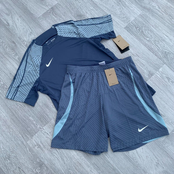 Nike Strike Dri Fit Tracksuit T-Shirt Top Shorts Full Set - Diff Blue