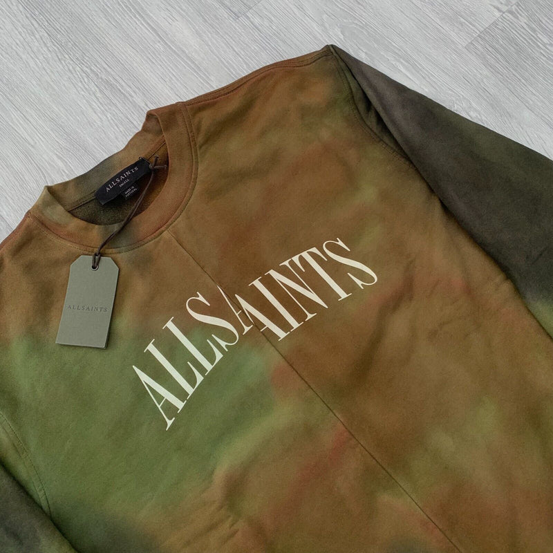 AllSaints Camo Dropout Oversized Jumper Sweatshirt - Meadow Green Camo