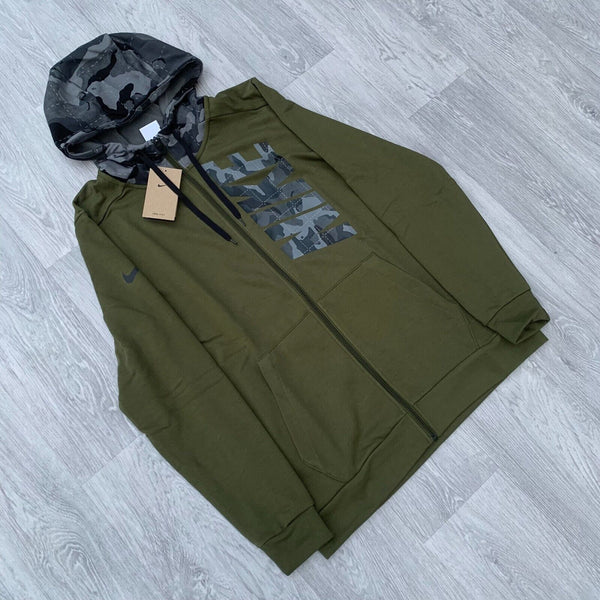 Nike Dri Fit Full Zip Camo Training Hoodie - Khaki/Grey Camo [DD1733-326]