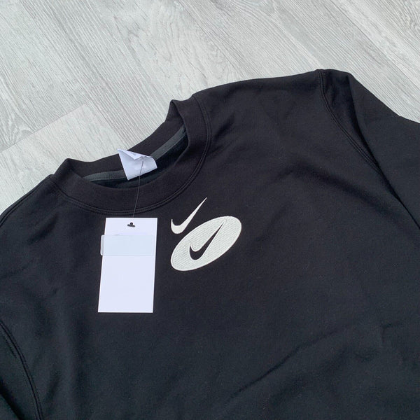 Nike Air Double Swoosh League Fleece Club Crew Sweatshirt - Black [DM5460-010]