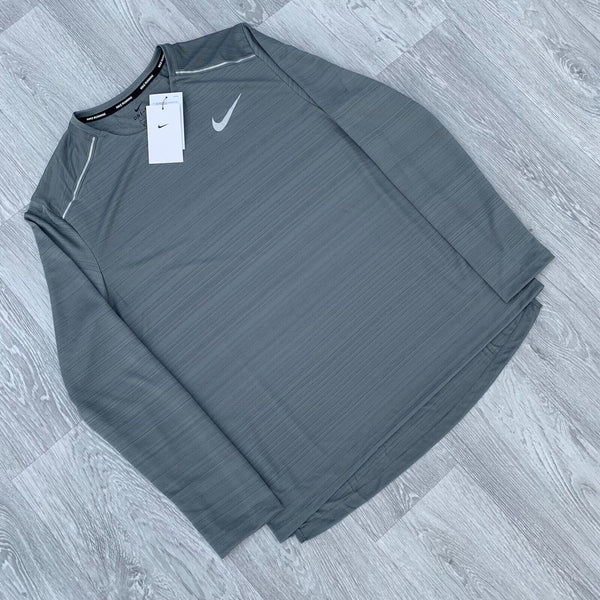 Nike Long Sleeve Miler Reflective Running Training Top Shirt - Grey [CU0318-085]