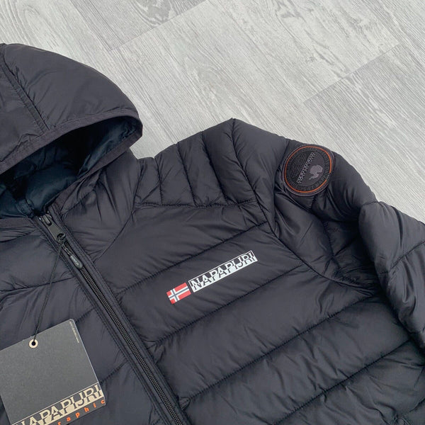 Napapijri Aka Baffle Zip Hooded Puffer Jacket Coat - Black